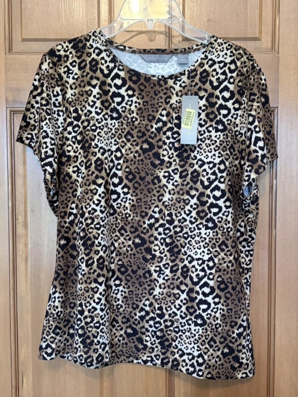 Investments Leopard Print Short Sleeve Rayon Tee Shirt Large NWT